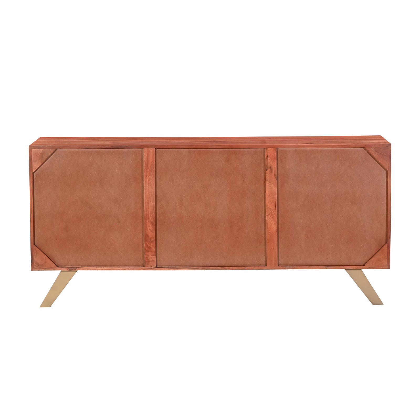 Modern Wooden 3-Door Sideboard Credenza  with Brass Inlay and Gold Legs