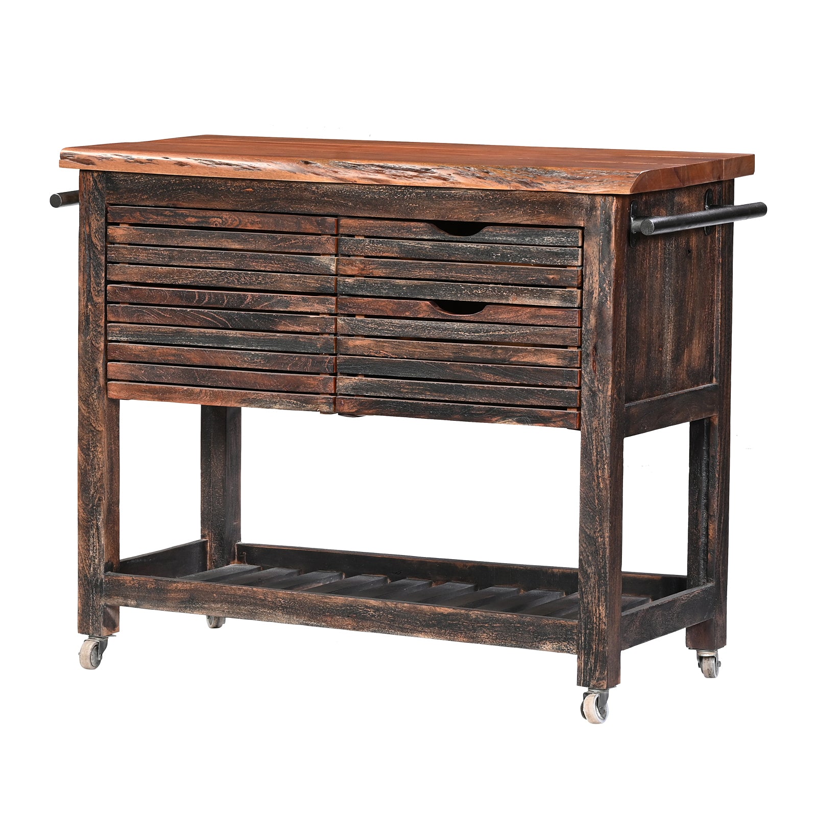 Wooden Kitchen Trolley with 4 Drawers & Open Shelf | Furniba