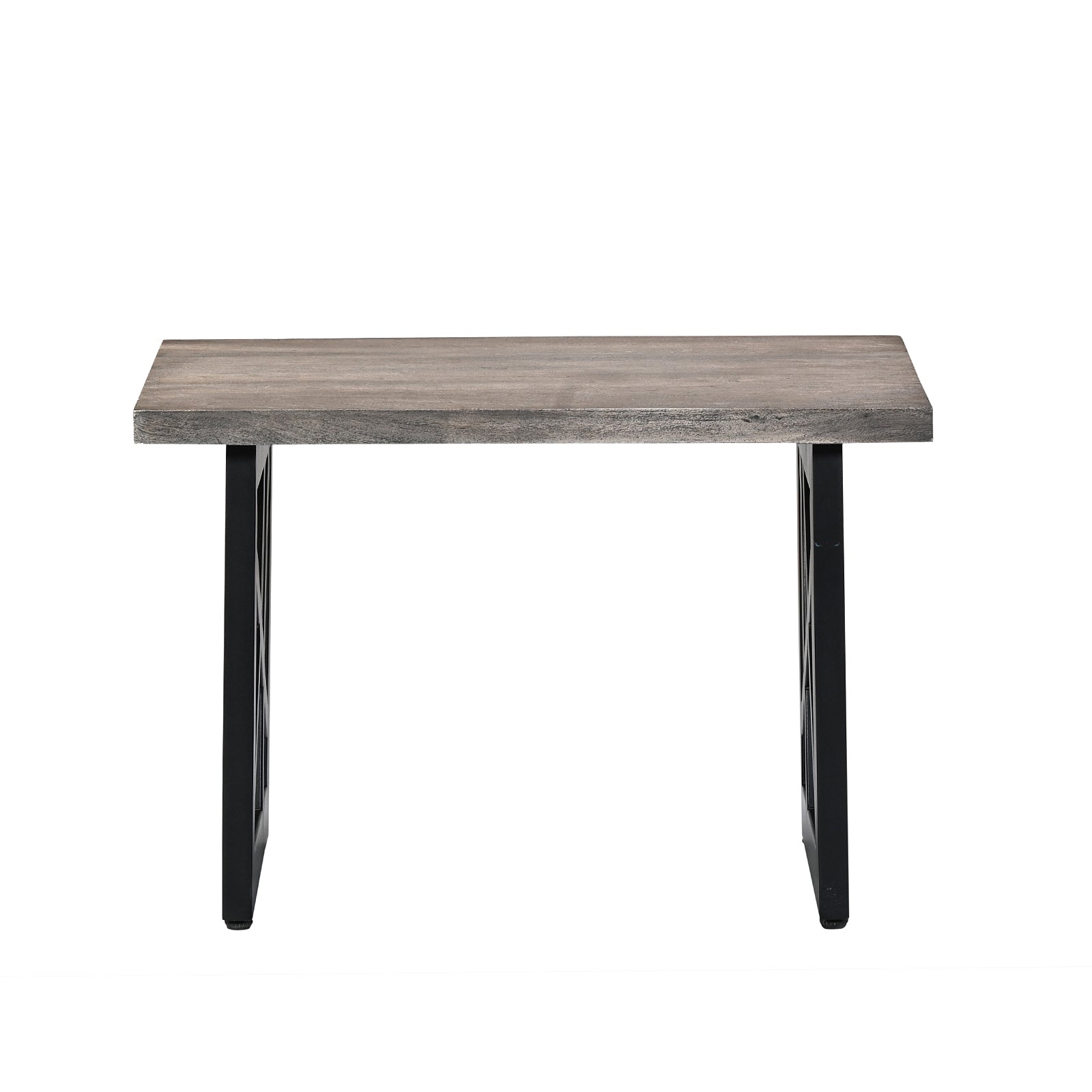 Industrial Grey Wooden End Table with  X-Shape Black Metal Legs