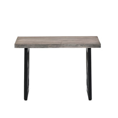 Industrial Grey Wooden End Table with  X-Shape Black Metal Legs