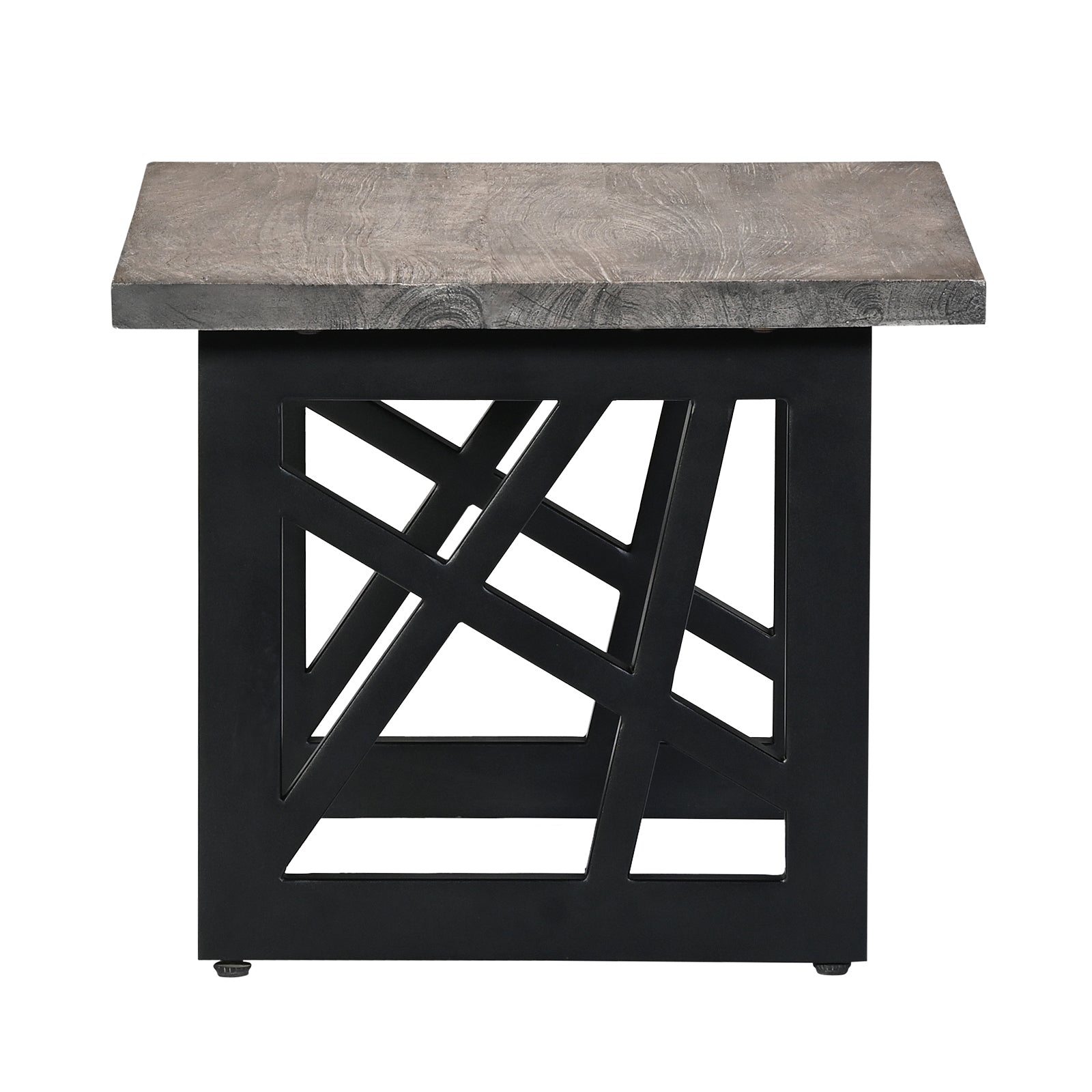 Industrial Grey Wooden End Table with  X-Shape Black Metal Legs