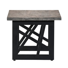 Industrial Grey Wooden End Table with  X-Shape Black Metal Legs