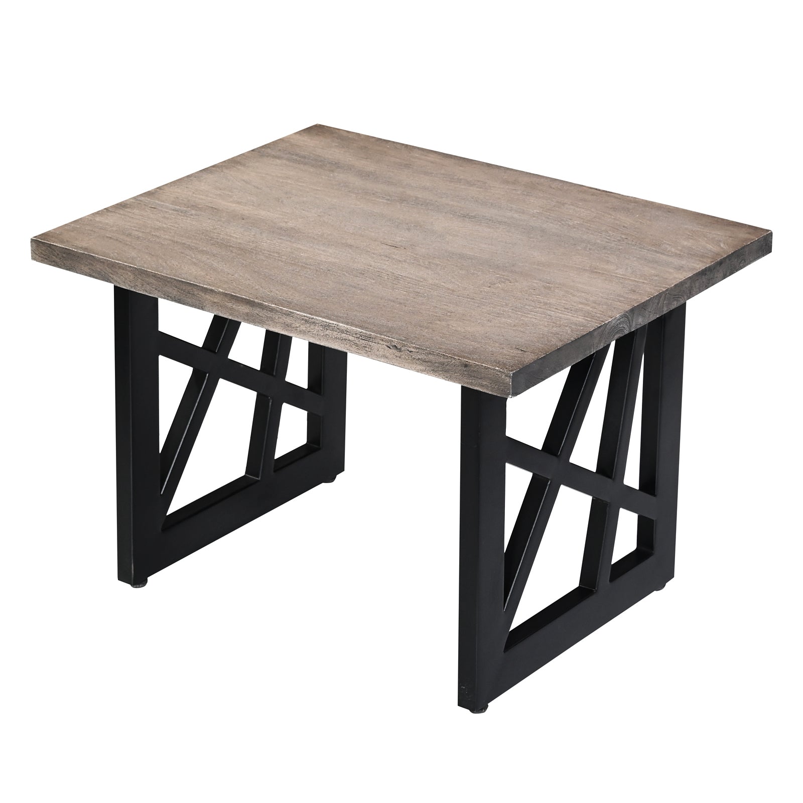 Industrial Grey Wooden End Table with  X-Shape Black Metal Legs