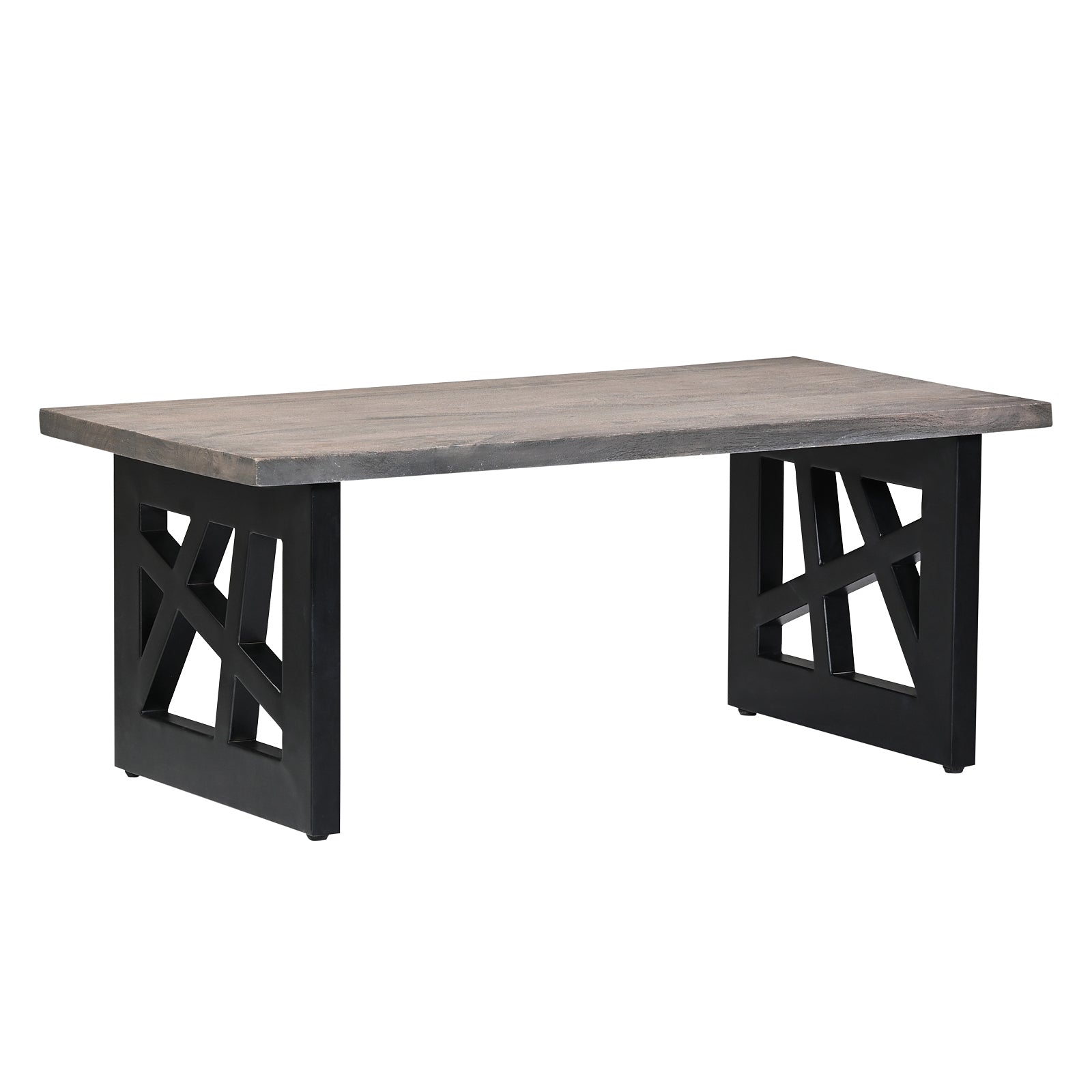 Industrial Grey Wooden Coffee Table with  Geometric Black Metal Legs