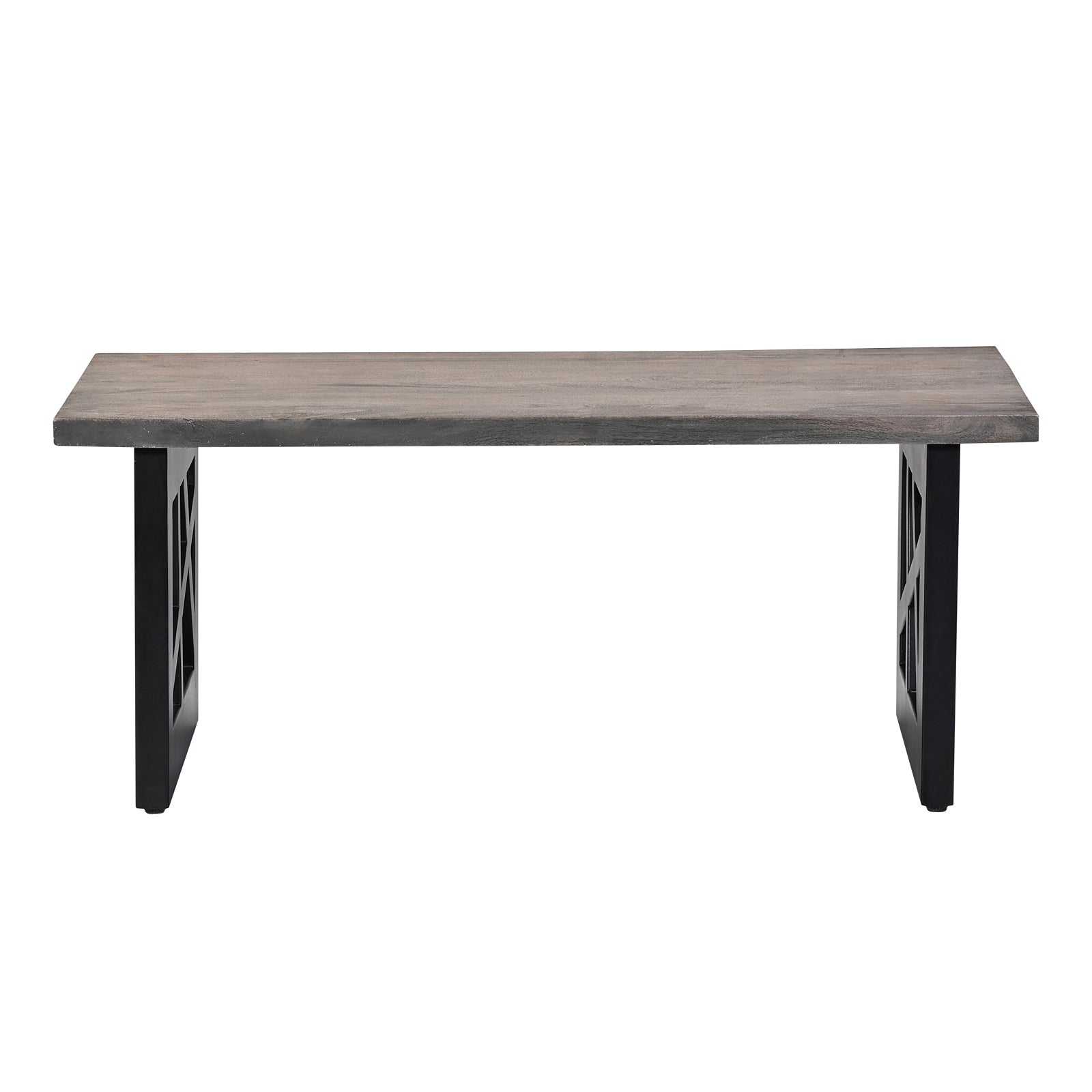 Industrial Grey Wooden Coffee Table with  Geometric Black Metal Legs