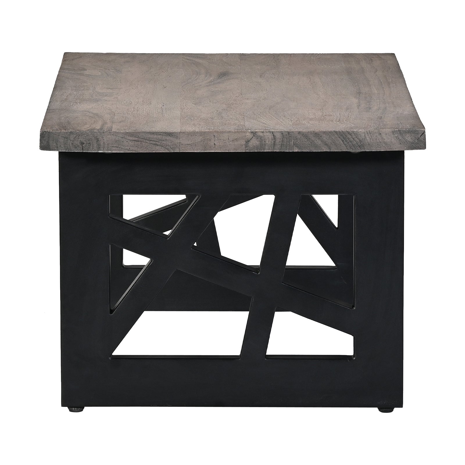 Industrial Grey Wooden Coffee Table with  Geometric Black Metal Legs