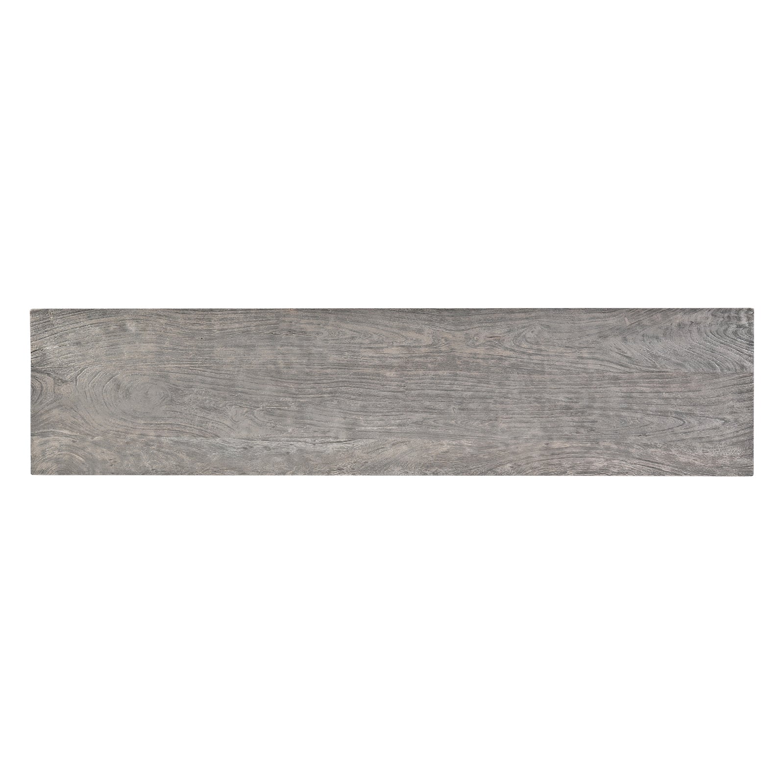 Industrial Grey Wooden Dining Bench with Geometric Black Metal Legs
