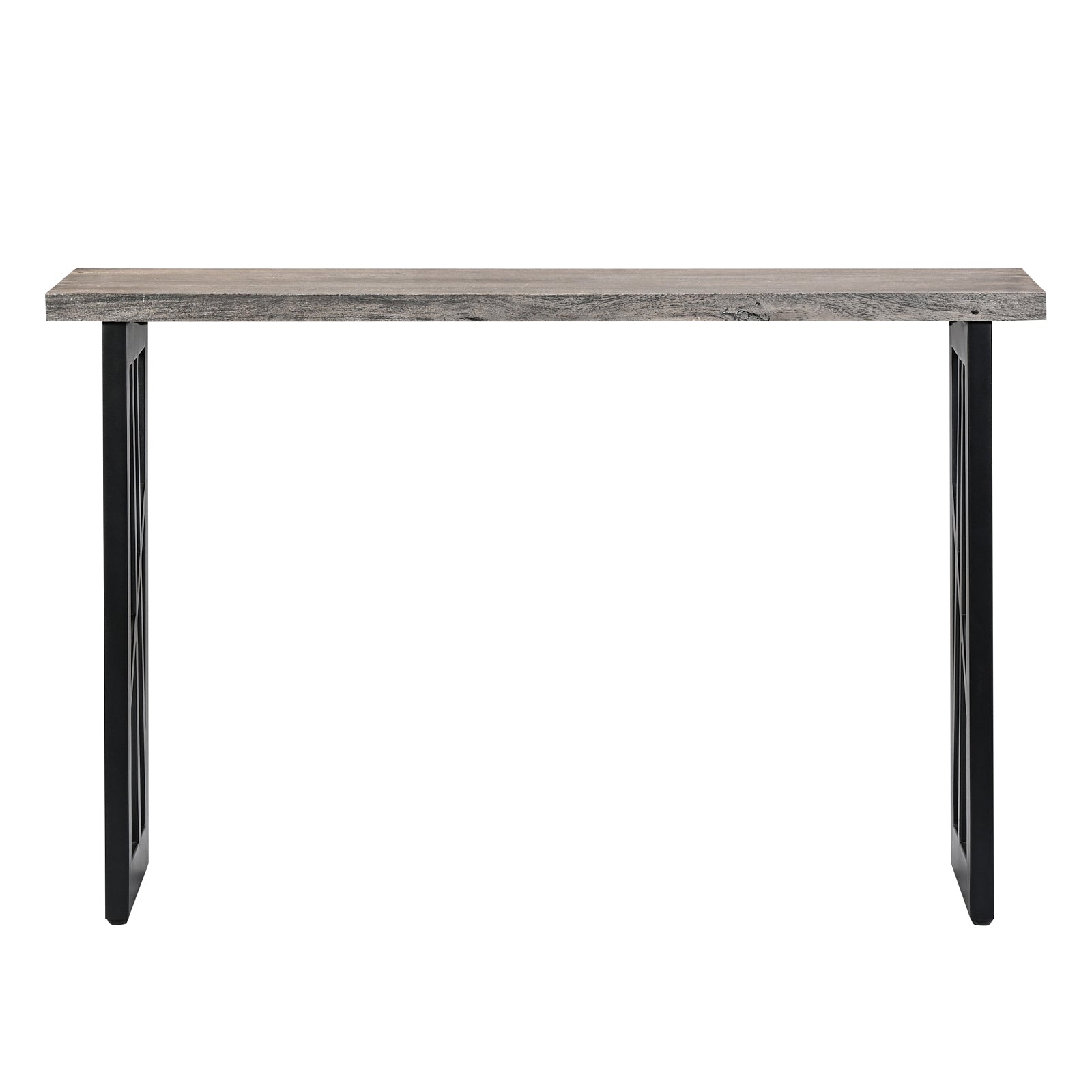 Industrial Grey Wooden Console Table with  Geometric Black Metal Legs