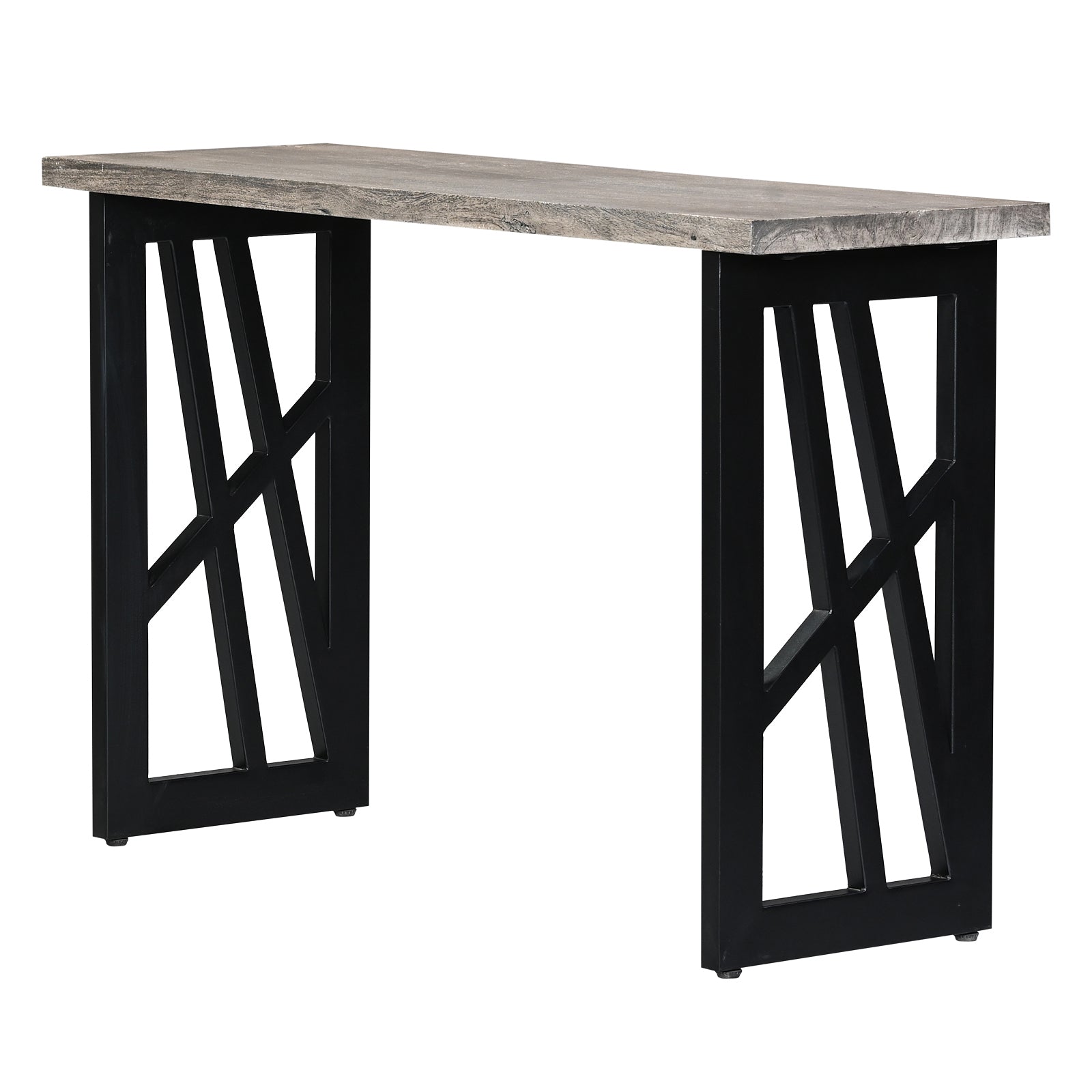 Industrial Grey Wooden Console Table with  Geometric Black Metal Legs