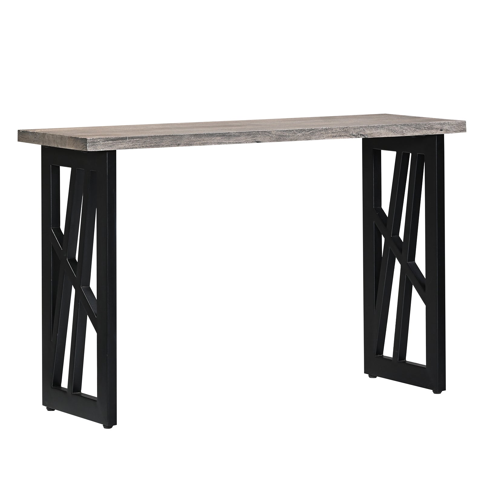 Industrial Grey Wooden Console Table with  Geometric Black Metal Legs