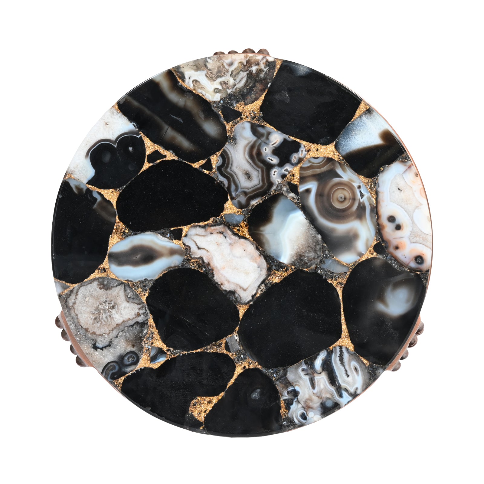 Round Agate Stone Side Tables with  Twisted Metal Legs (Set of 2)