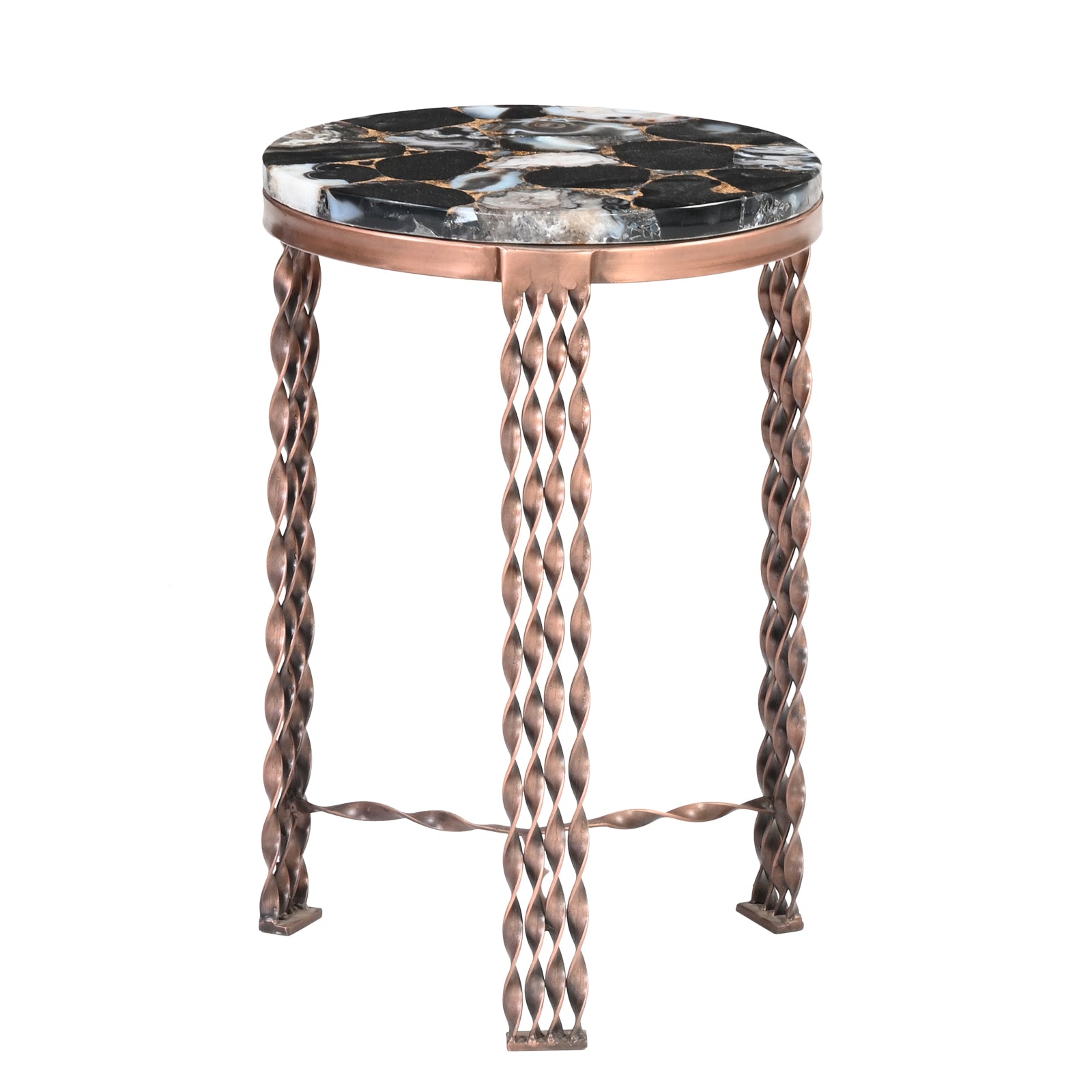 Round Agate Stone Side Tables with  Twisted Metal Legs (Set of 2)