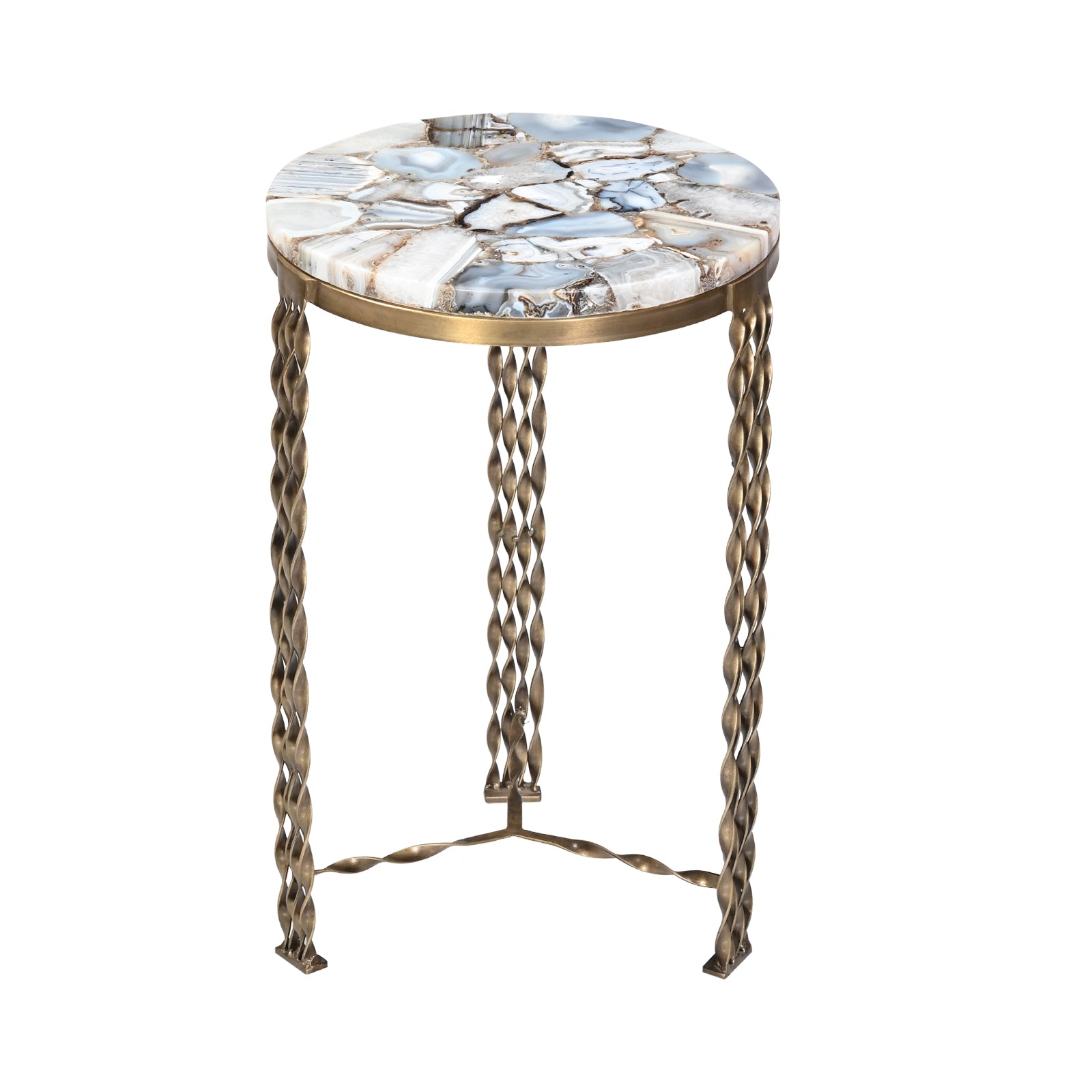 Round Agate Stone Side Tables with  Twisted Metal Legs (Set of 2)