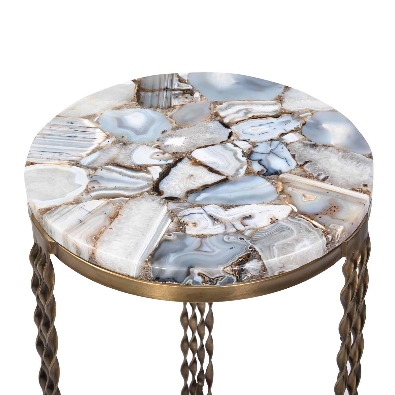 Round Agate Stone Side Tables with  Twisted Metal Legs (Set of 2)