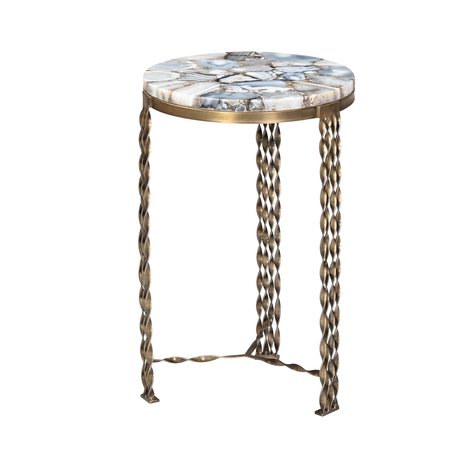 Round Agate Stone Side Tables with  Twisted Metal Legs (Set of 2)