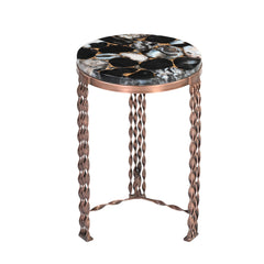 Round Agate Stone Side Tables with  Twisted Metal Legs (Set of 2)