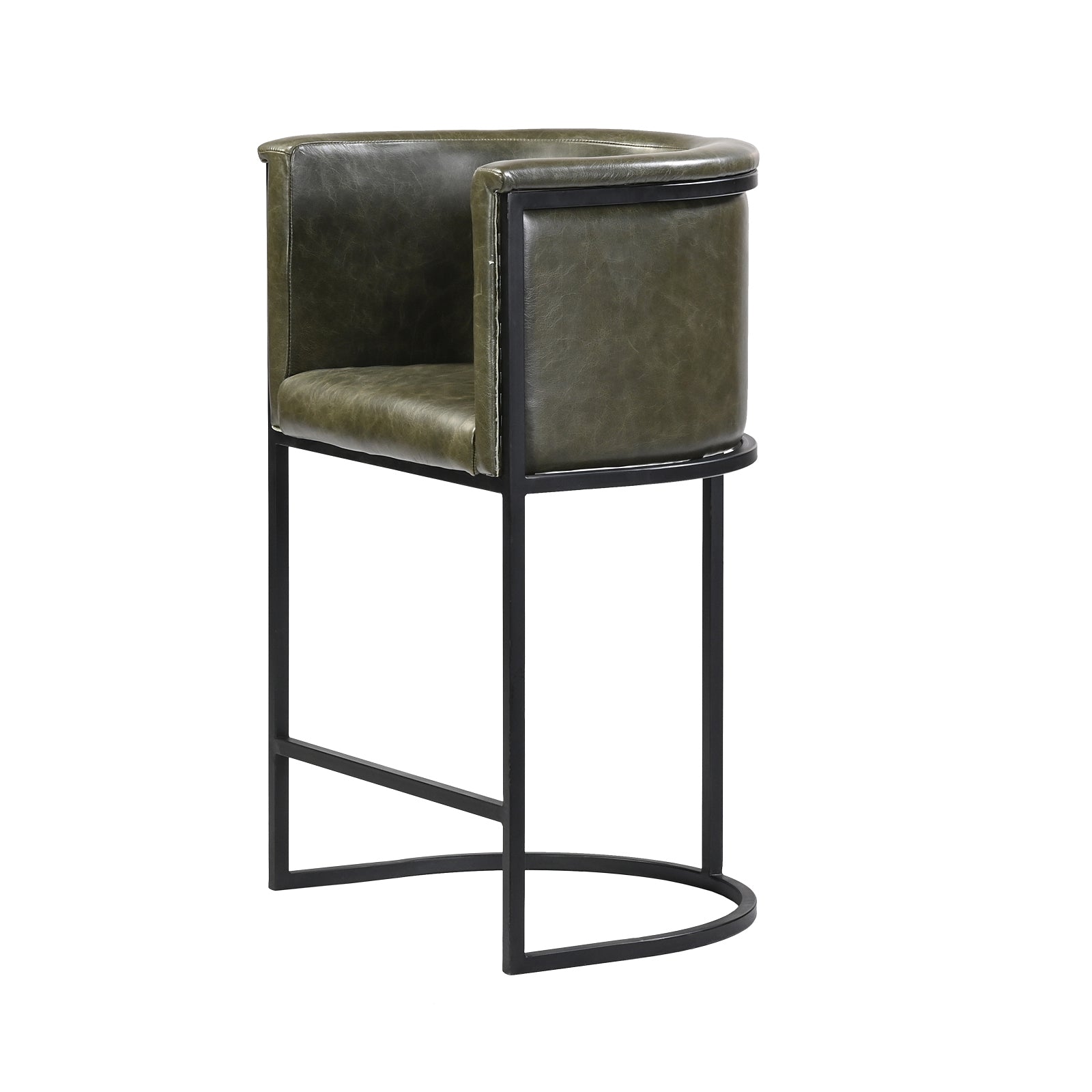 Olive Green Bar Stool with Back – Metal Frame & Footrest | Furniba