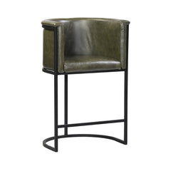 Olive Green Bar Stool with Back – Metal Frame & Footrest | Furniba