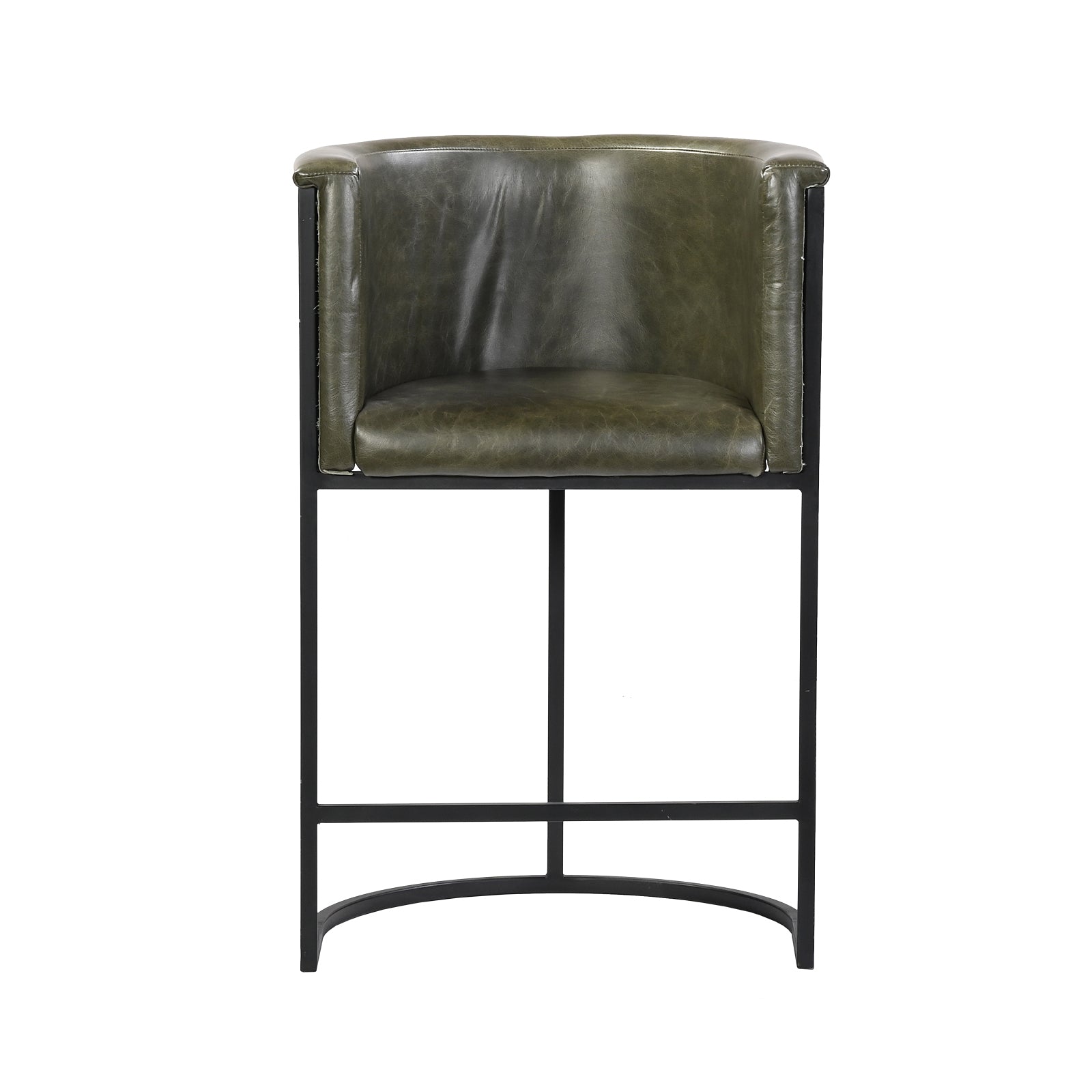 Olive Green Bar Stool with Back – Metal Frame & Footrest | Furniba