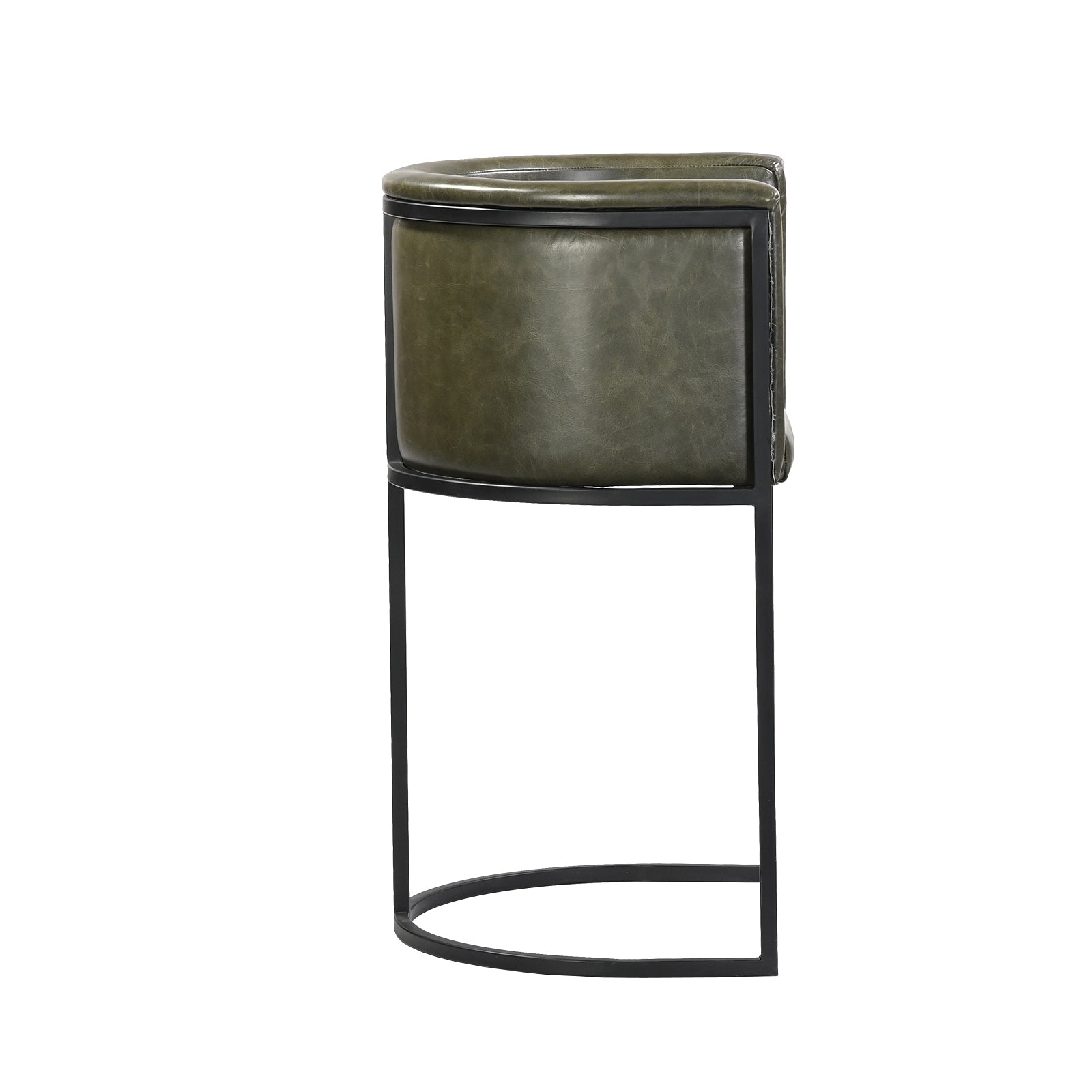 Olive Green Bar Stool with Back – Metal Frame & Footrest | Furniba