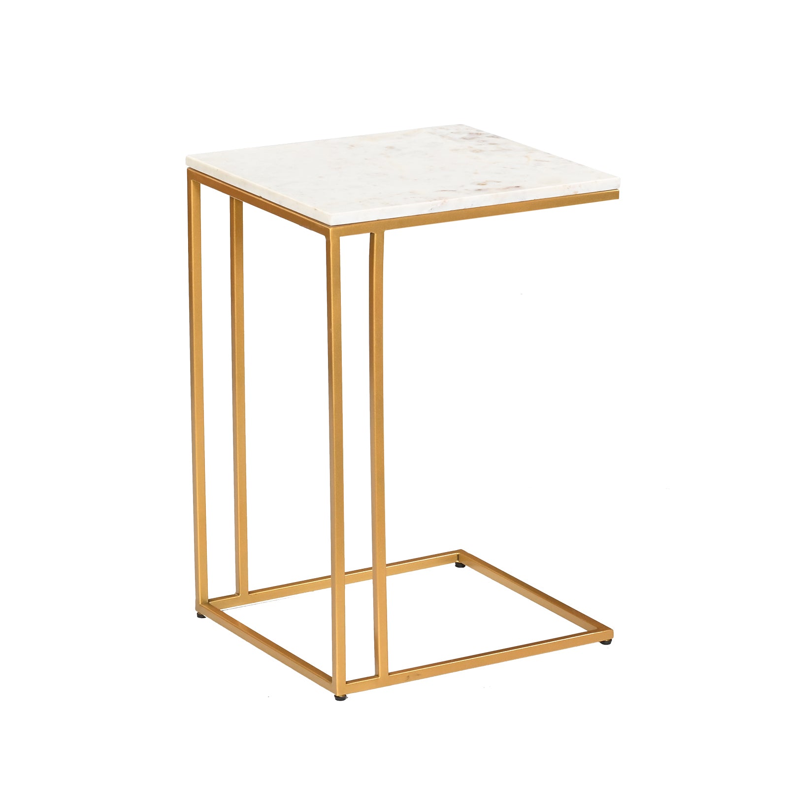 Modern White Marble C-Table Side  Table with Gold Metal Frame