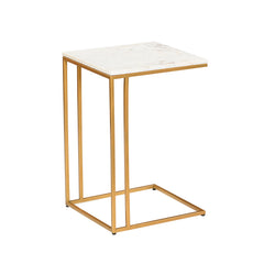 Modern White Marble C-Table Side  Table with Gold Metal Frame