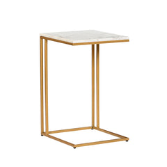 Modern White Marble C-Table Side  Table with Gold Metal Frame