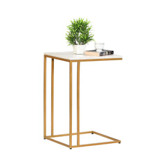 Modern White Marble C-Table Side  Table with Gold Metal Frame