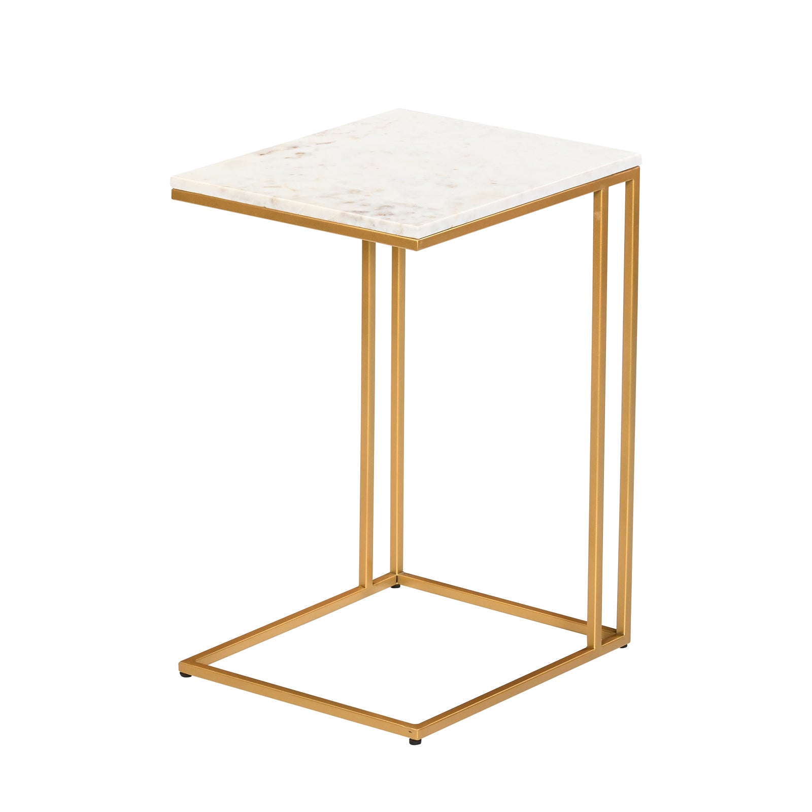 Modern White Marble C-Table Side  Table with Gold Metal Frame