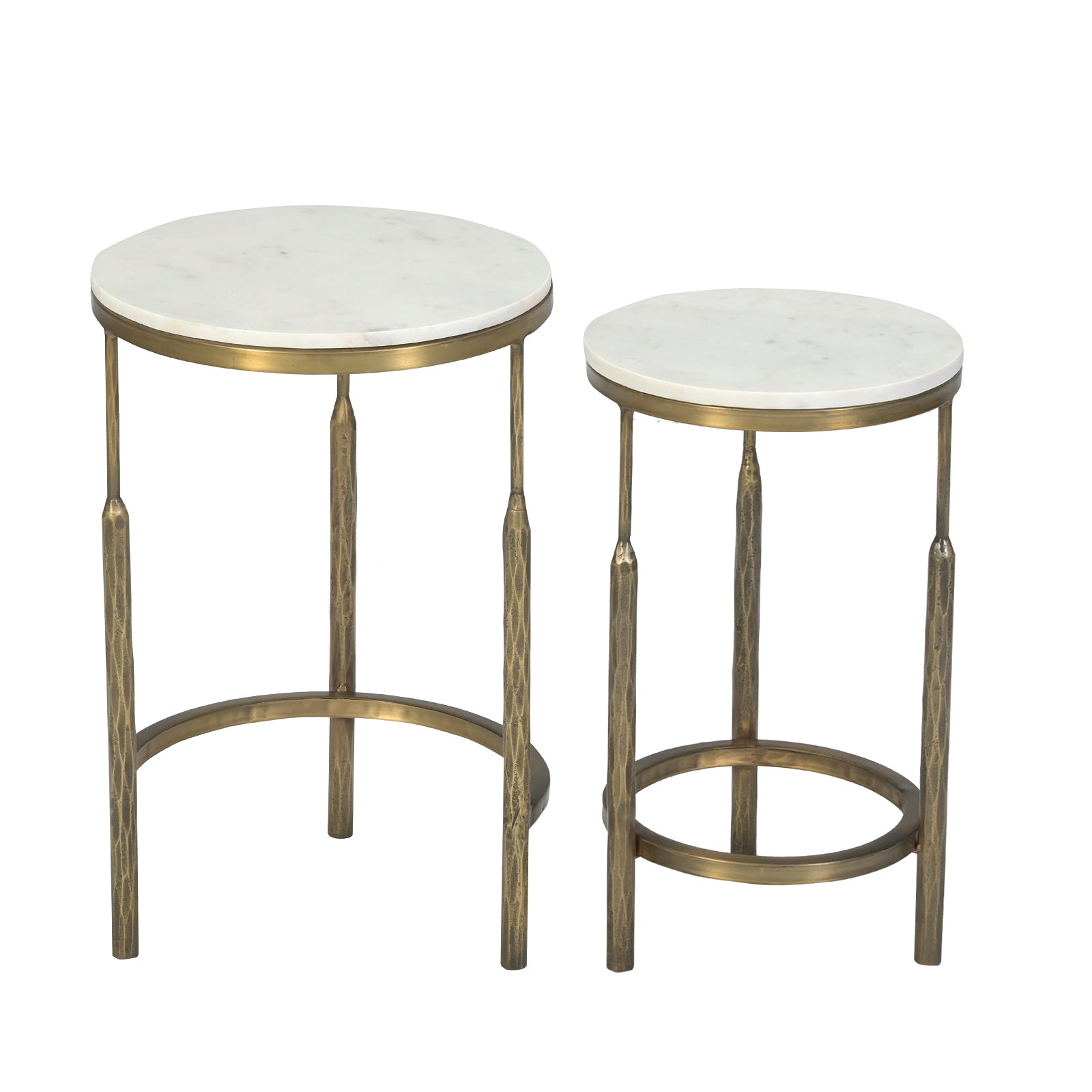 Round White Marble Top Side Tables  with Antique Brass Legs (Set of 2)