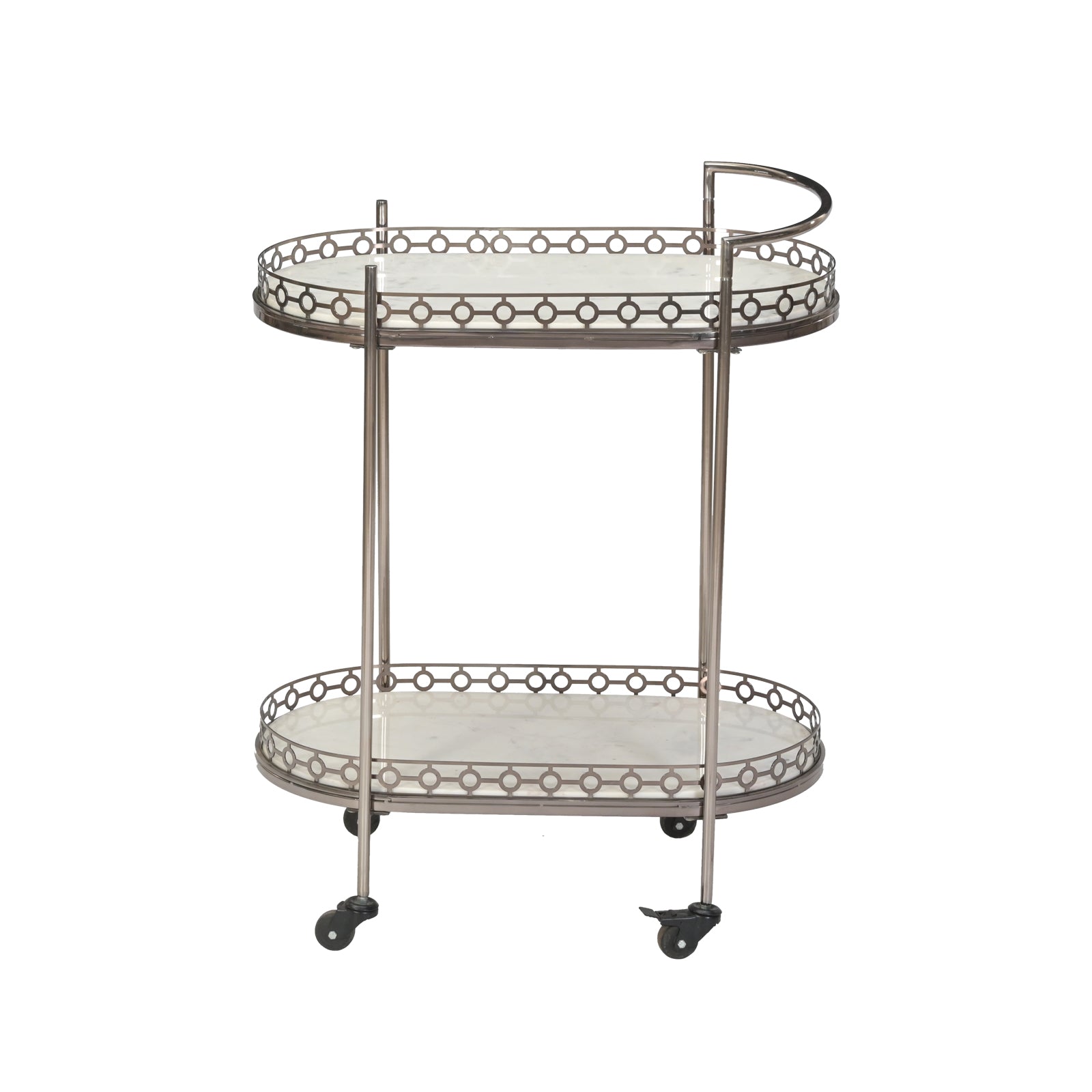 Metal Bar Trolley – Oval 2-Tier Serving Cart with Wheels | Furniba