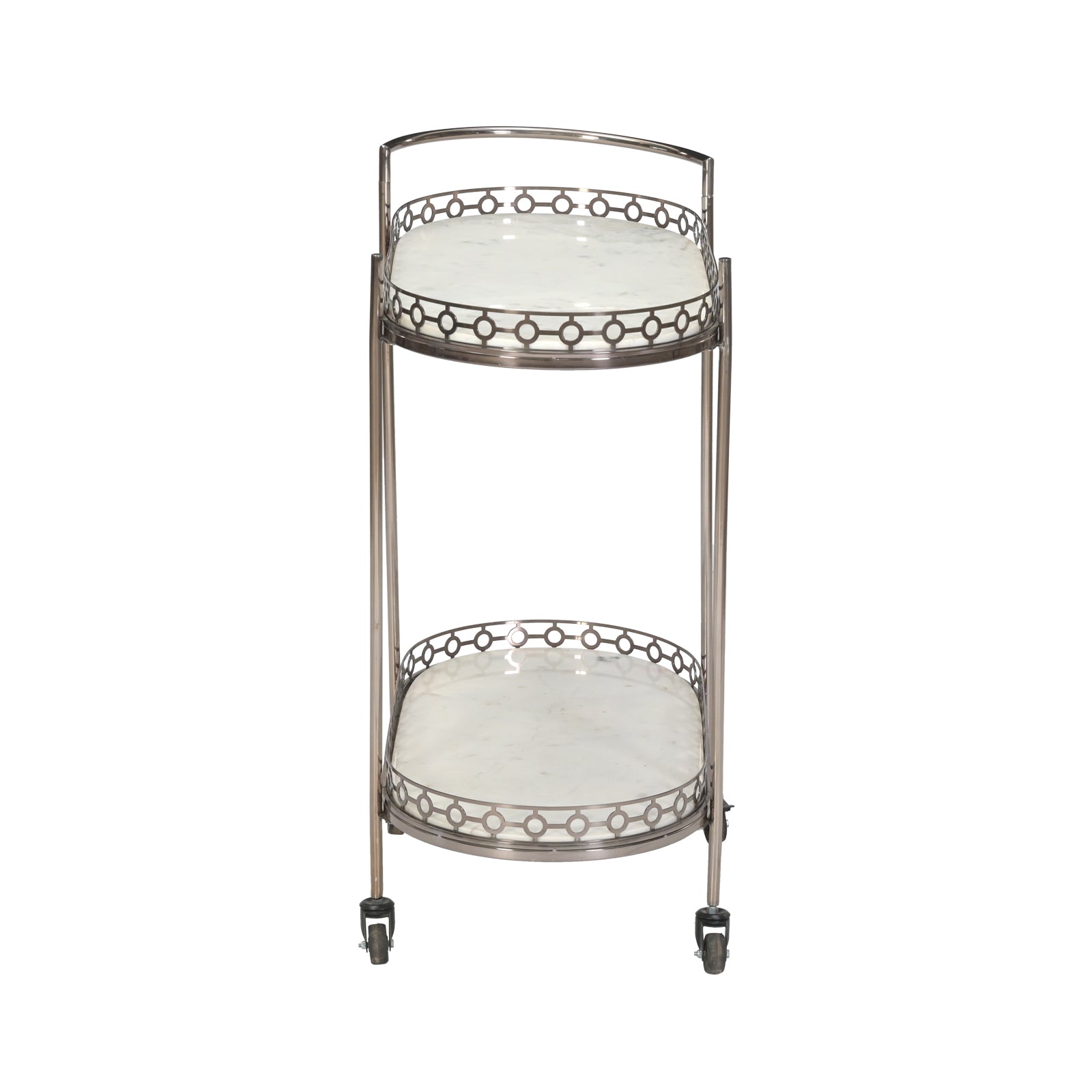 Metal Bar Trolley – Oval 2-Tier Serving Cart with Wheels | Furniba