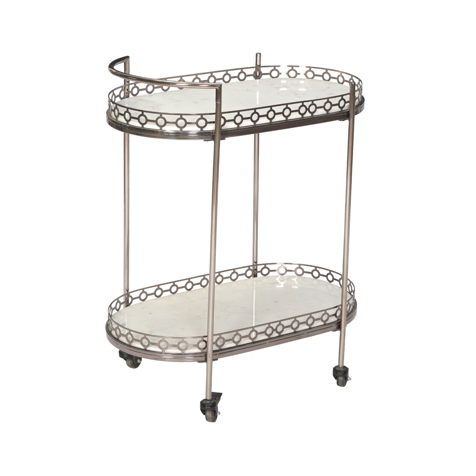 Metal Bar Trolley – Oval 2-Tier Serving Cart with Wheels | Furniba