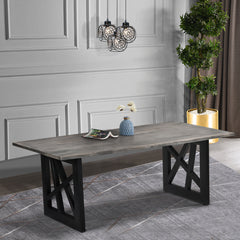 "Industrial Grey Wooden Dining Table with  Geometric Black Metal Legs"
