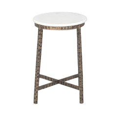 Round White Marble Top Side  Table with Textured Metal Base