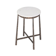 Round White Marble Top Side  Table with Textured Metal Base