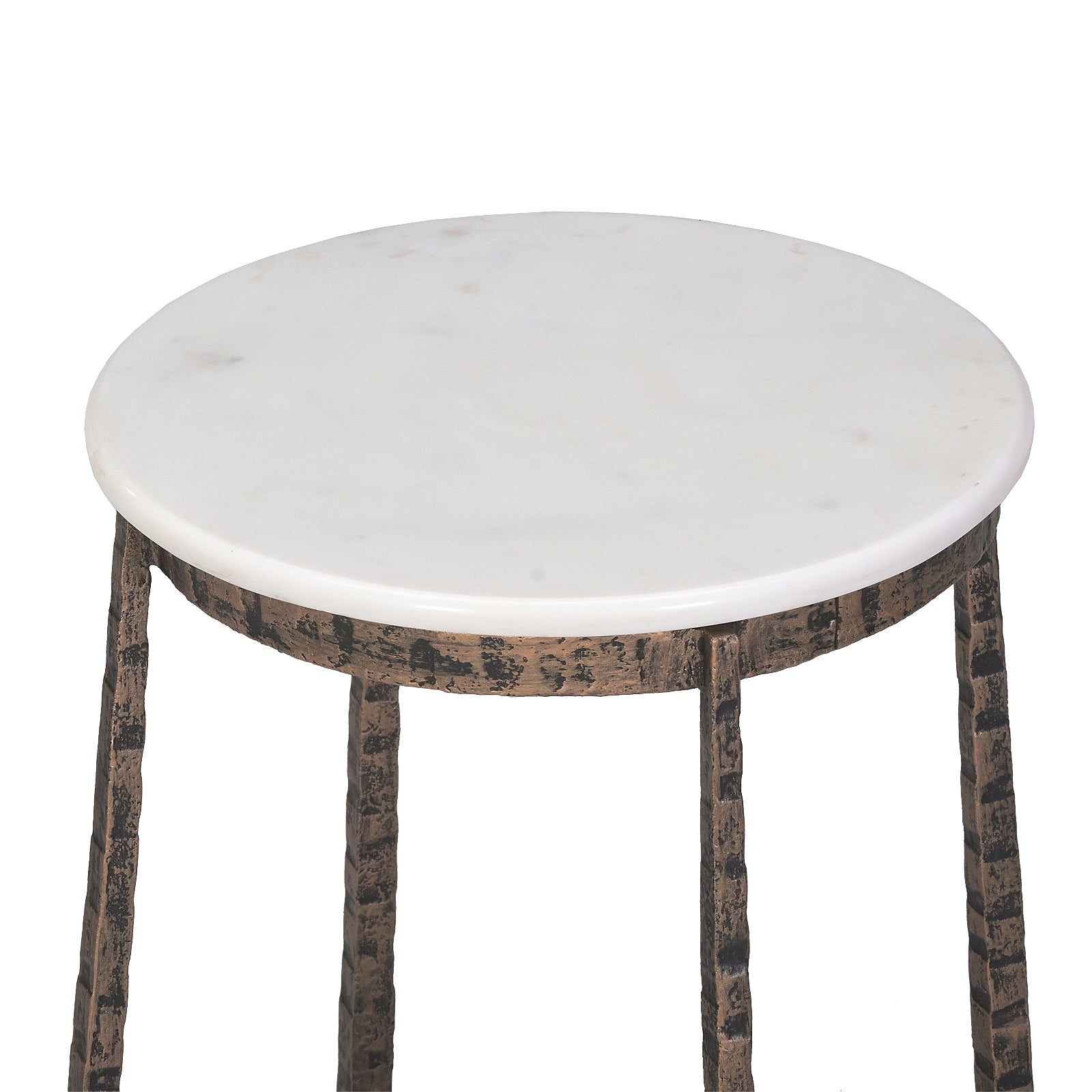 Round White Marble Top Side  Table with Textured Metal Base