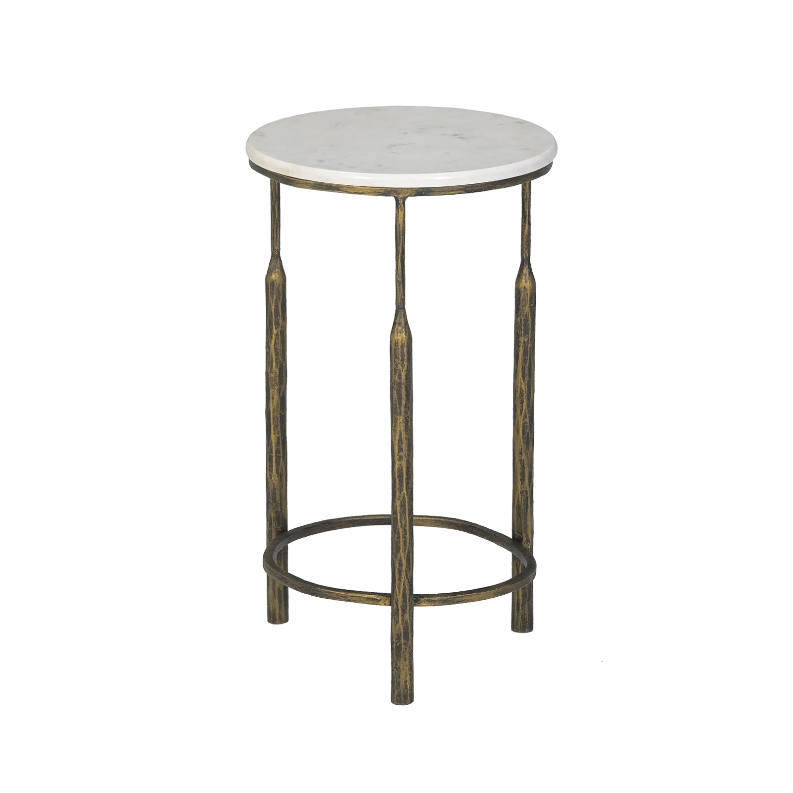 Round White Marble Top Side Tables  with Antique Brass Legs (Set of 2)