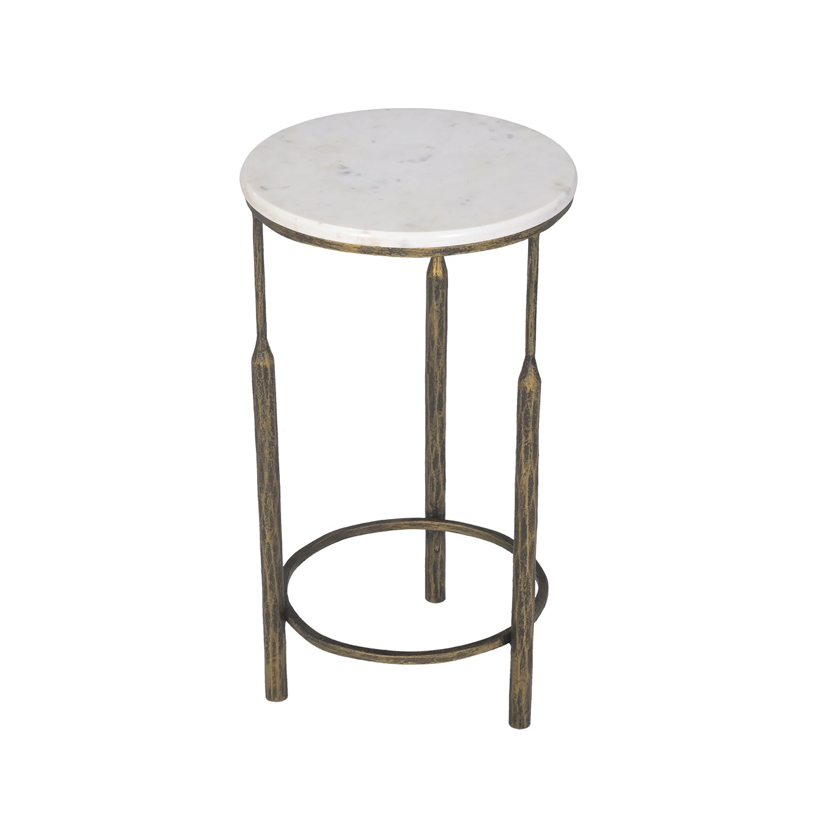 Round White Marble Top Side Tables  with Antique Brass Legs (Set of 2)