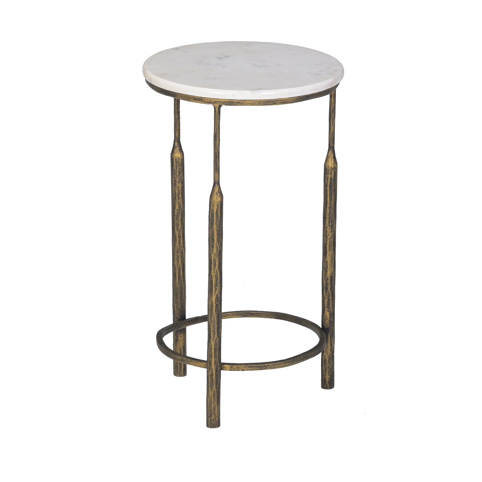 Round White Marble Top Side Tables  with Antique Brass Legs (Set of 2)