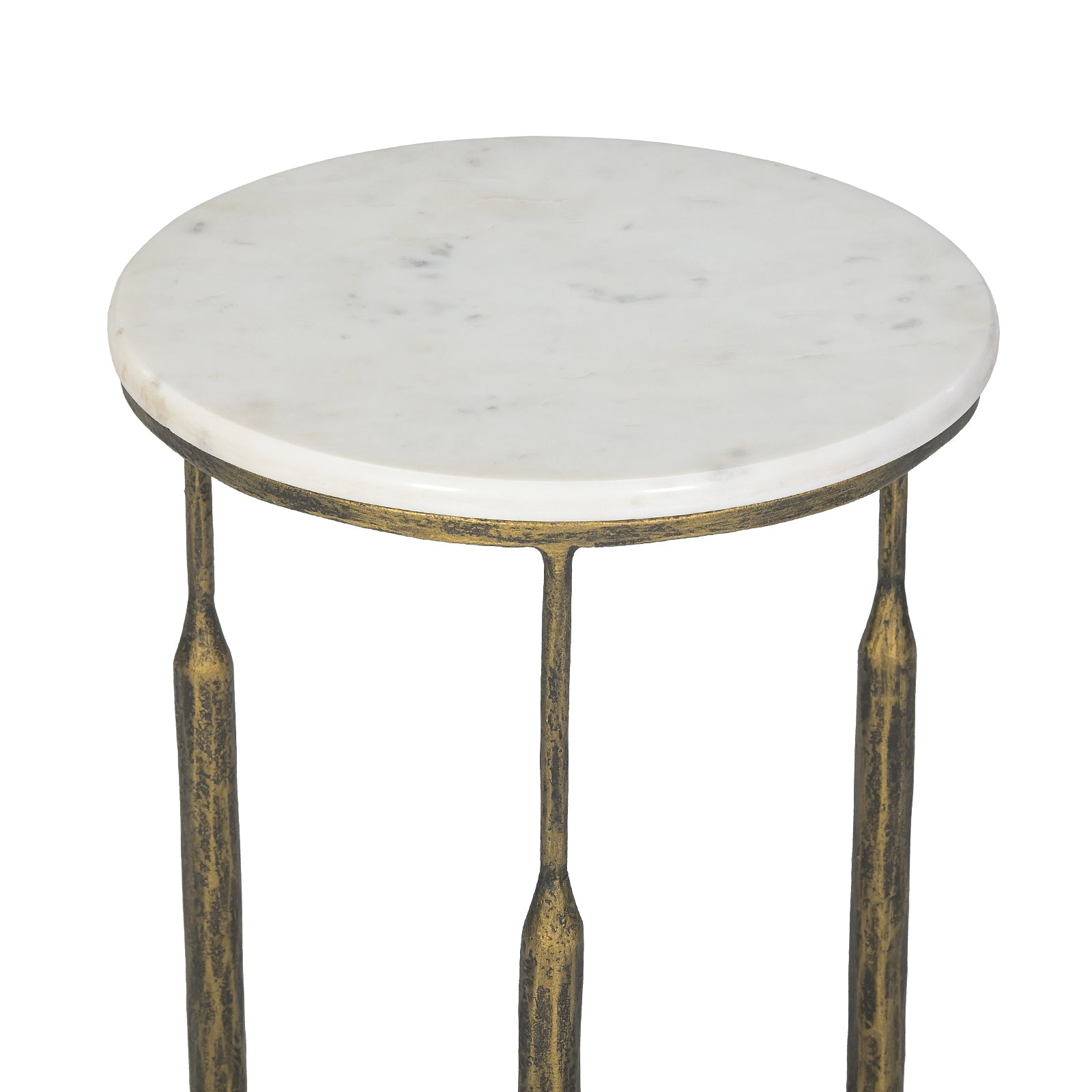 Round White Marble Top Side Tables  with Antique Brass Legs (Set of 2)