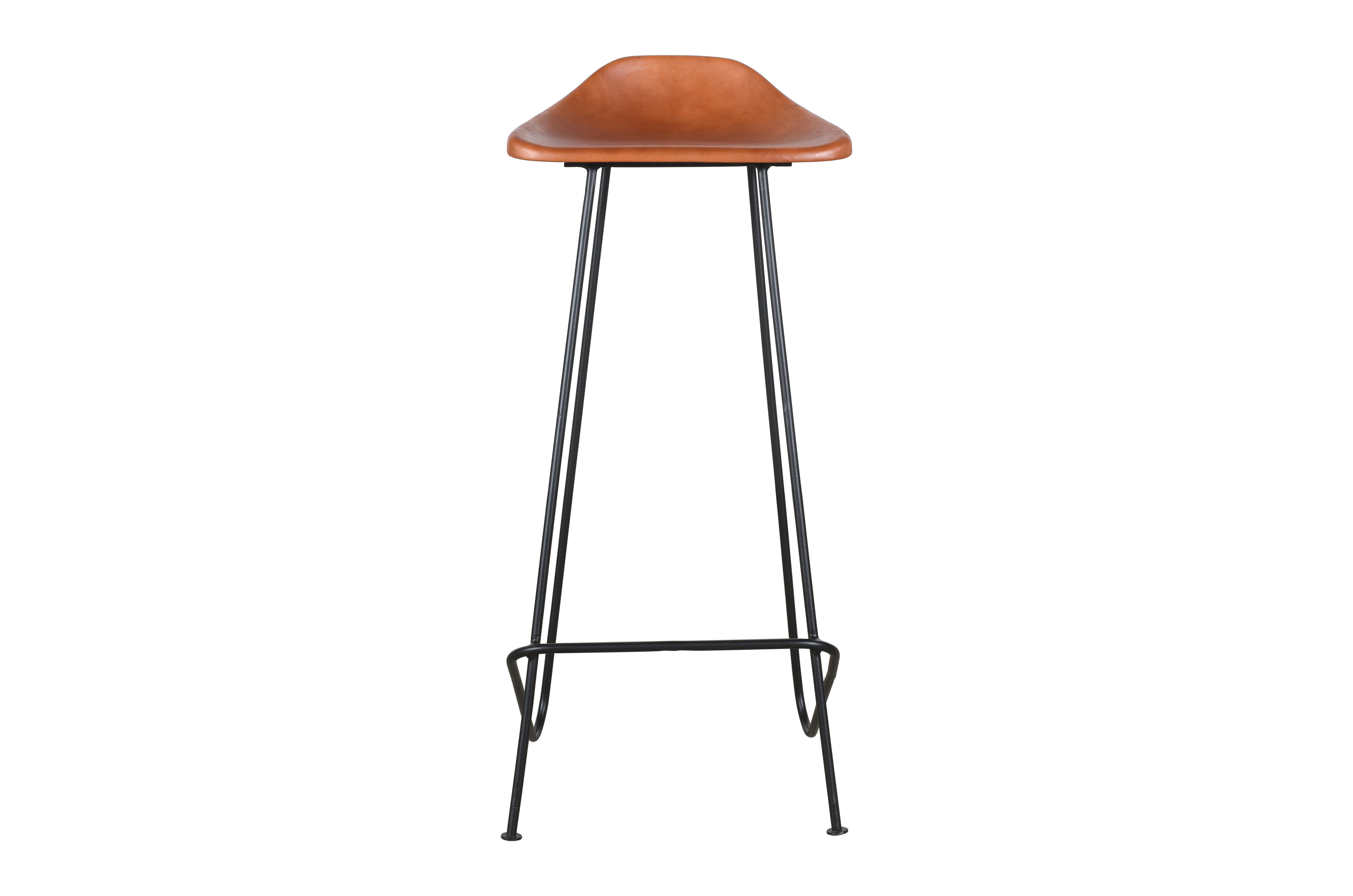 Leather Bar Stool – Tan Saddle Seat, Black Metal Frame | Furniba