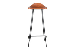 Leather Bar Stool – Tan Saddle Seat, Black Metal Frame | Furniba