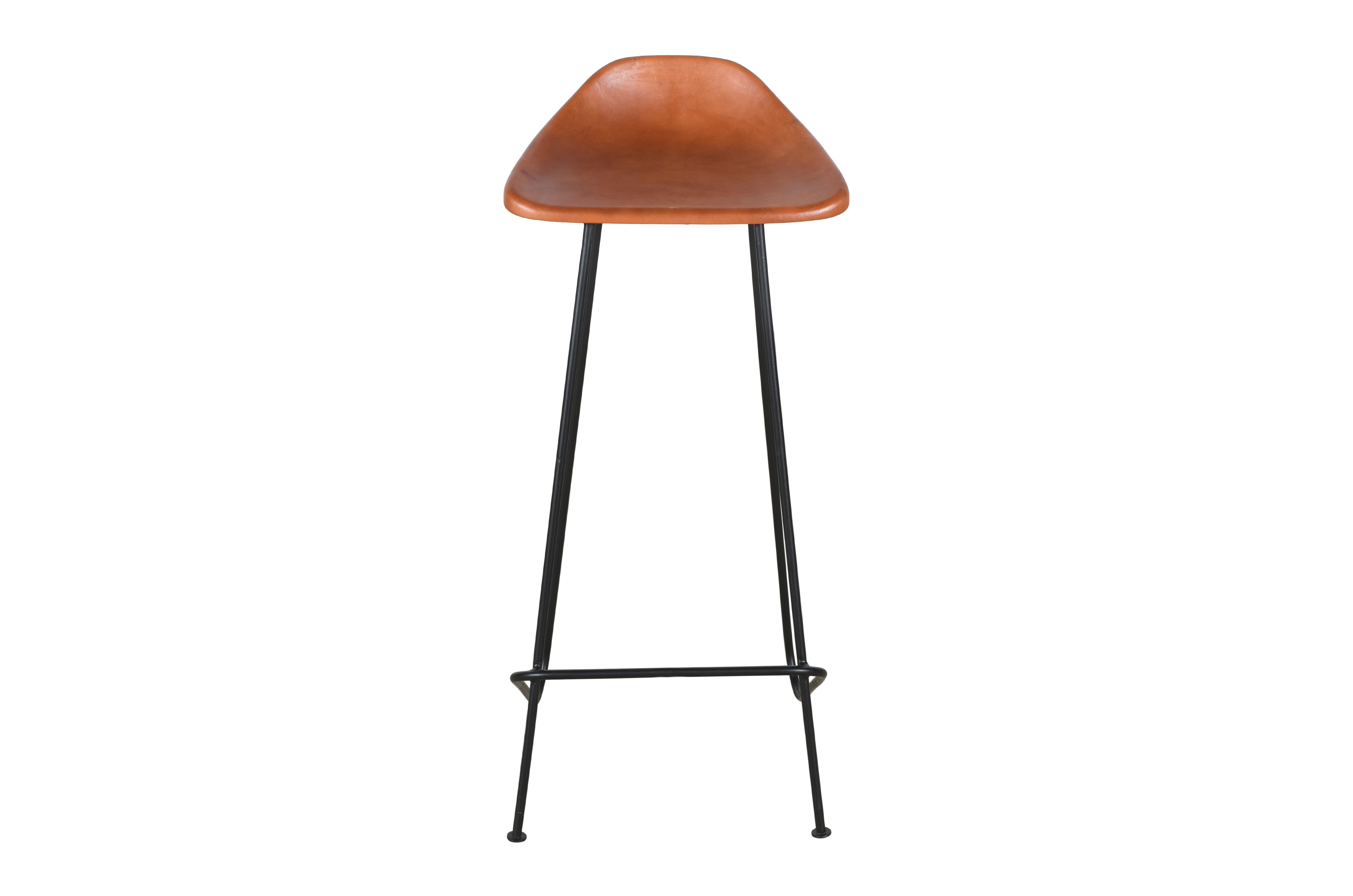 Leather Bar Stool – Tan Saddle Seat, Black Metal Frame | Furniba