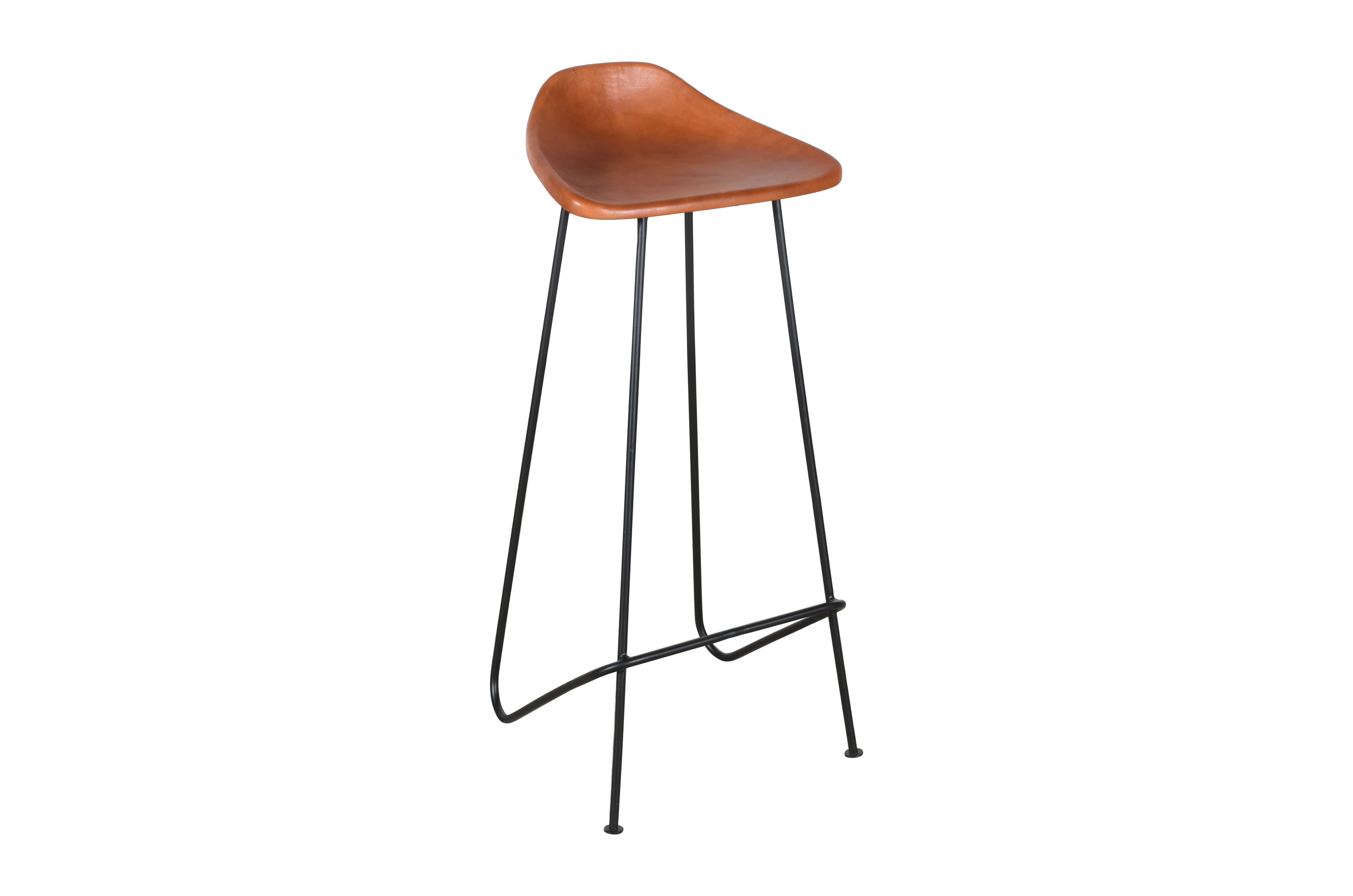 Leather Bar Stool – Tan Saddle Seat, Black Metal Frame | Furniba