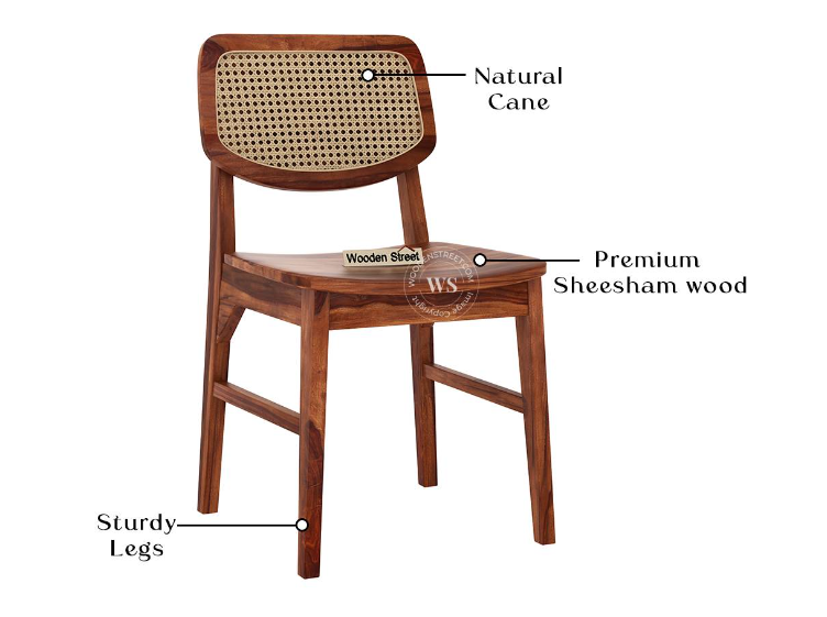 Solid Sheesham Wood 6-Seater Dining Table Set with Built-in Drawer & Cane Back Chairs