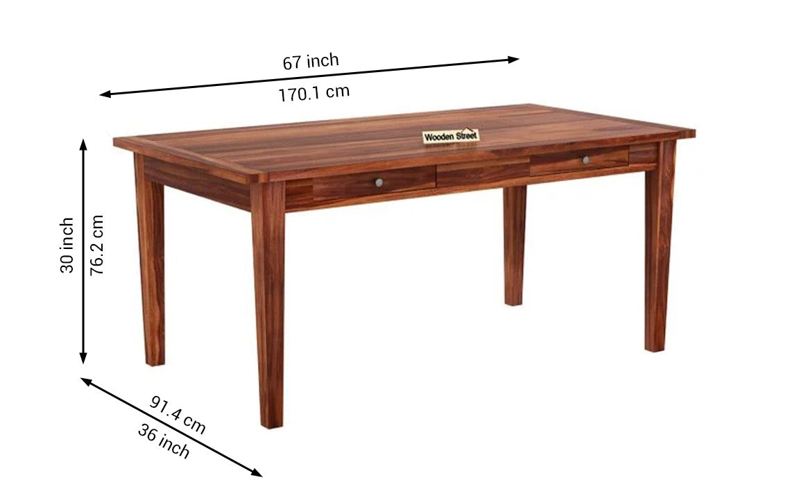 Solid Sheesham Wood 6-Seater Dining Table Set with Built-in Drawer & Cane Back Chairs