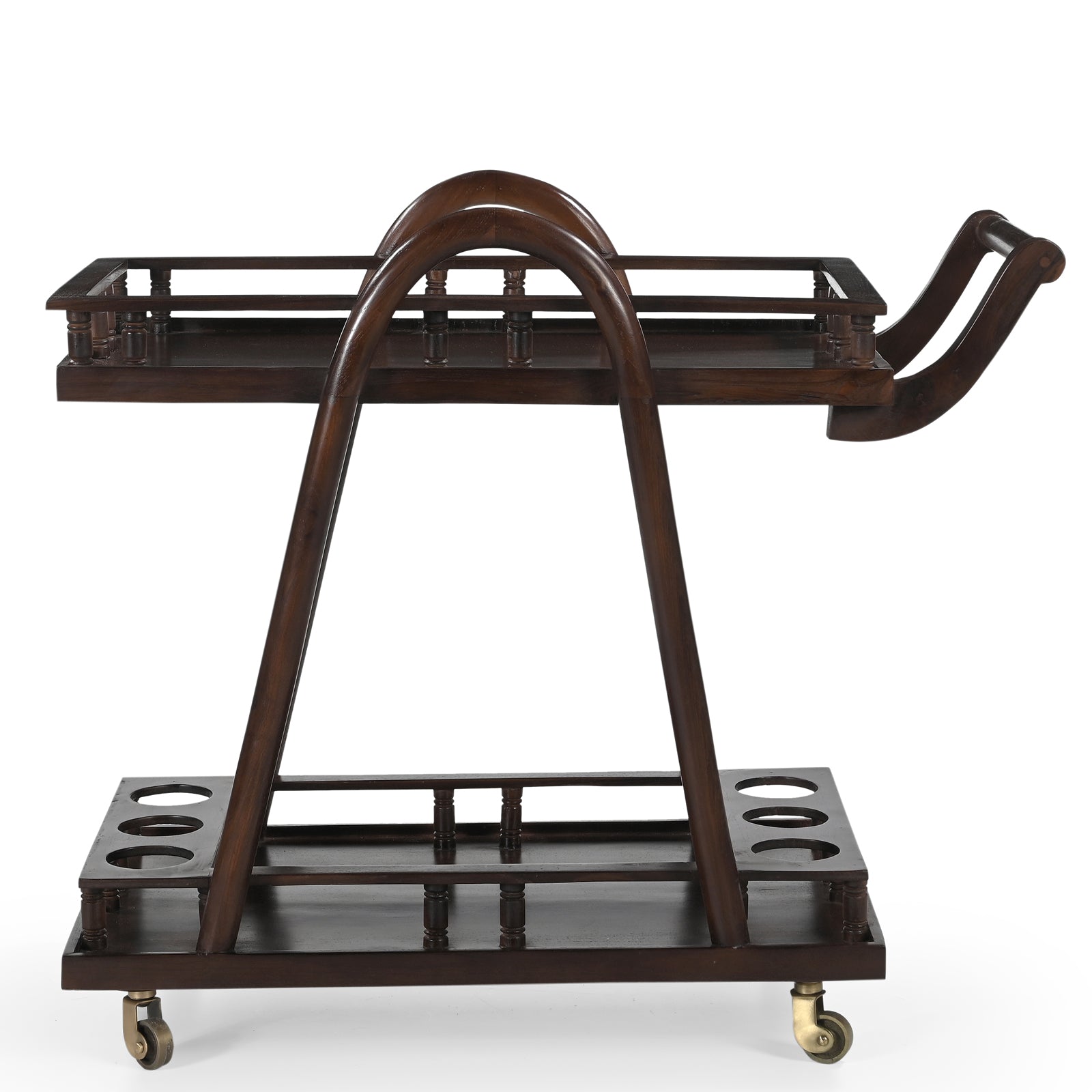 Wooden Bar Trolley – 2 Shelves & 6 Bottle Slots | Furniba