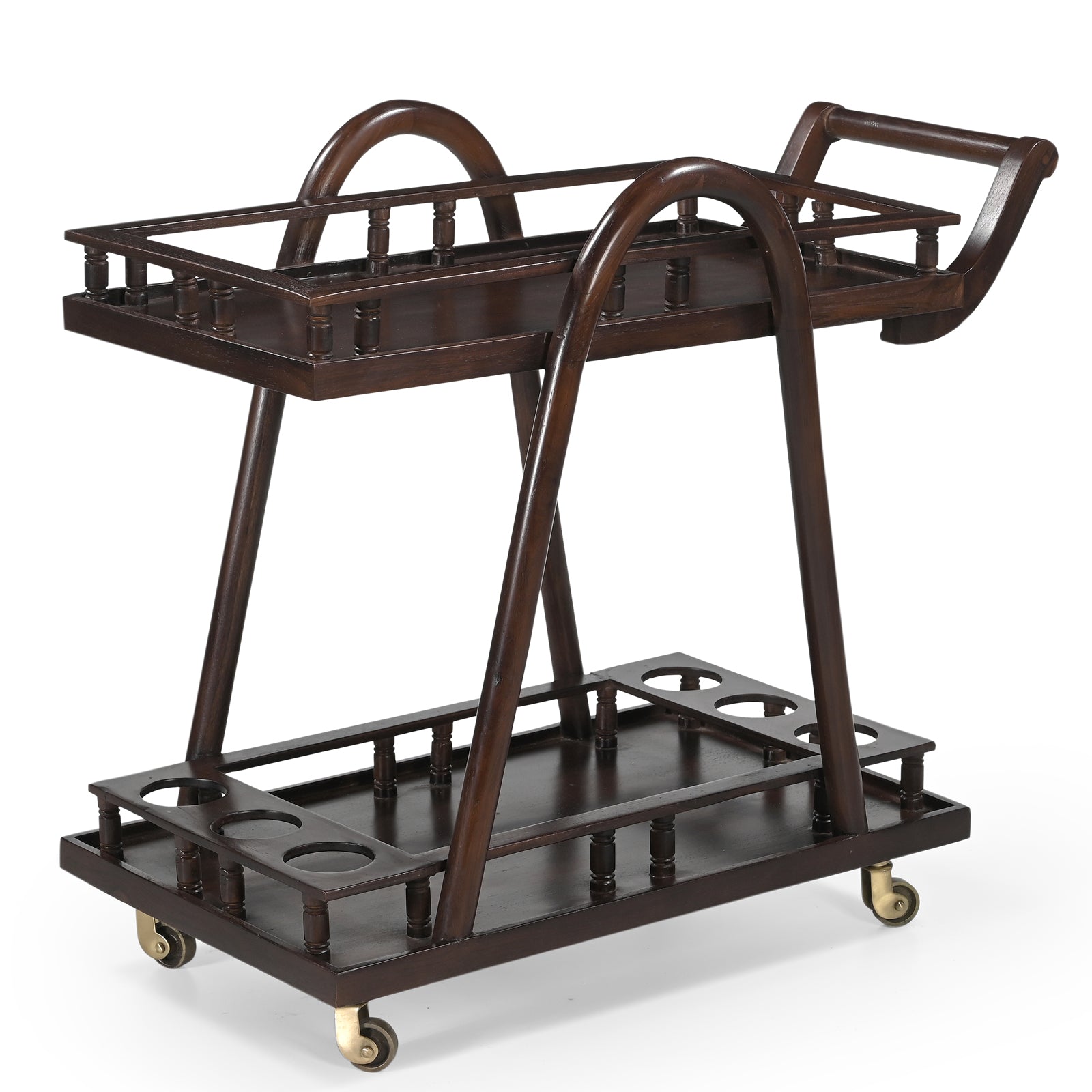 Wooden Bar Trolley – 2 Shelves & 6 Bottle Slots | Furniba