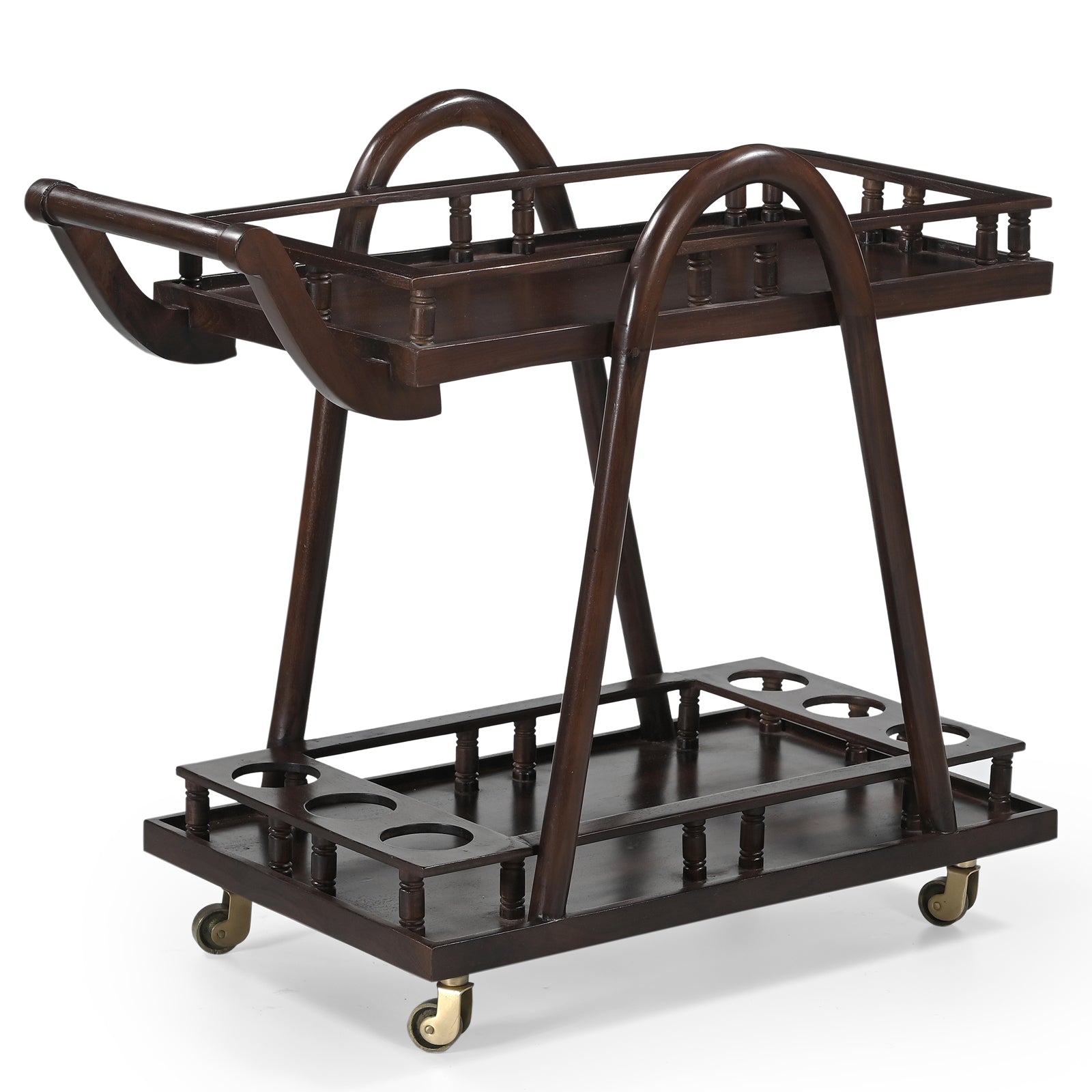 Wooden Bar Trolley – 2 Shelves & 6 Bottle Slots | Furniba